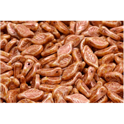 Bay Leaf Beads 6x12 mm N. 1929 OPAQUE SALMON SPOTTED