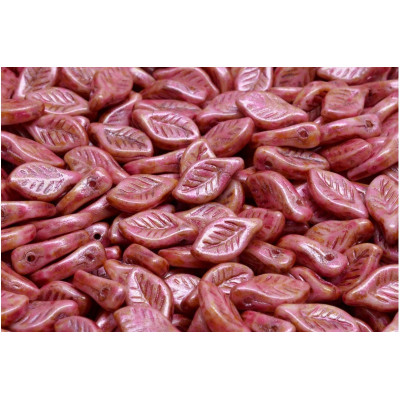 Bay Leaf Beads 6x12 mm N. 1932 OPAQUE ROSE SPOTTED