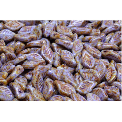 Bay Leaf Beads 6x12 mm N. 1933 OPAQUE  DARK VIOLET SPOTTED