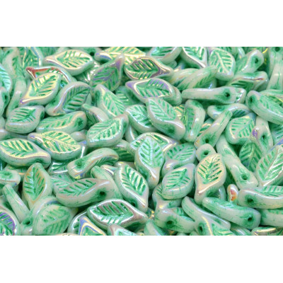 Bay Leaf Beads 6x12 mm N. 2623 Alabaster Opal Ab Green Decor