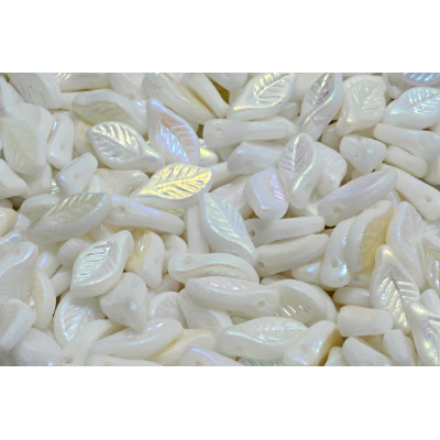 Bay Leaf Beads 6x12 mm N. 2626 White Alabaster MAT Opal Ab