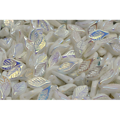 Bay Leaf Beads 6x12 mm N. 2632 White Alabaster Opal Ab