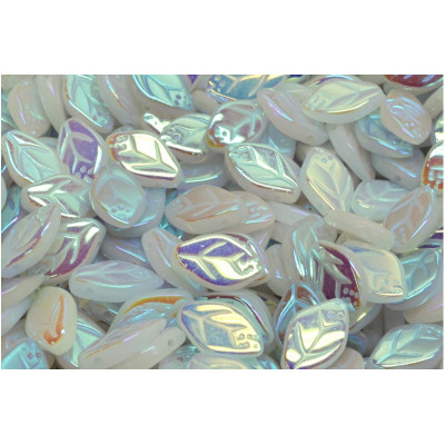 Cherry Leaf Beads 7x12mm N. 3396 White Alabaster Opal Ab