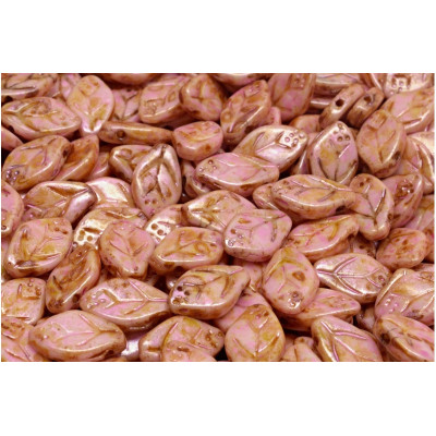 Bay Leaf Beads 7x12 mm N. 3399 OPAQUE PINK SPOTTED