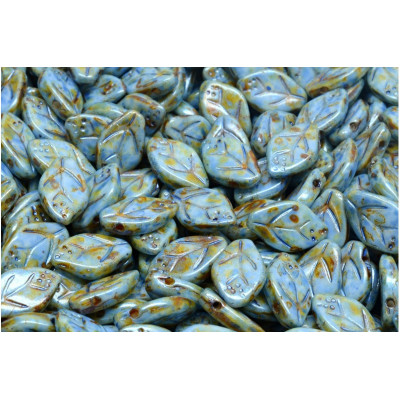 Cherry Leaf Beads 7x12mm N. 3401 OPAQUE BLUE/GREEN SPOTTED