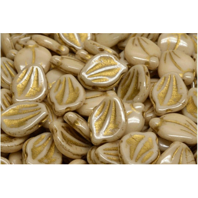 Peony Petal Beads 12x15 mm N. 2780 WHITE ALABASTER LIGHT BEIGE OPAQUE/GOLD