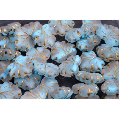Maple Leaf Beads 13x11 mm N. 1572 Frosted Turquoise Gold Wash