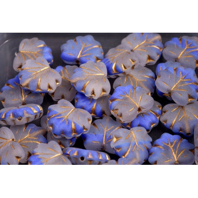 Maple Leaf Beads 13x11 mm N. 1573 Matted Blue Tip Gold Wash