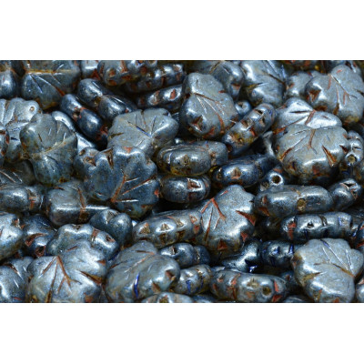 Maple Leaf Beads 13x11 mm N. 1690 OPAQUE BLUE/GREEN SPOTTED