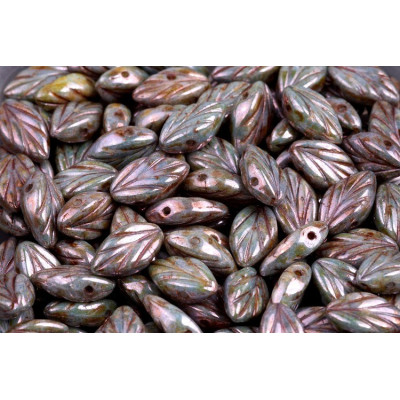 Beech Leaf Beads 7x11 mm N. 1608 WHTE ALABASTER BLUE GLAZE