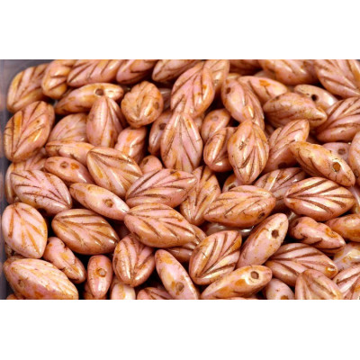 Beech Leaf Beads 7x11 mm N. 1609 WHITE ALABASTER TRAVERTIN RED