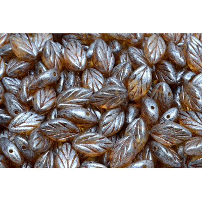 Beech Leaf Beads 7x11 mm N. 1695 OPAL IVORY SPOTTED