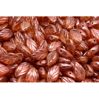 Beech Leaf Beads 7x11 mm N. 1698 OPAQUE SALMON SPOTTED