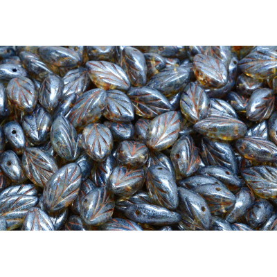 Beech Leaf Beads 7x11 mm N. 1699 OPAQUE BLUE/GREEN SPOTTED