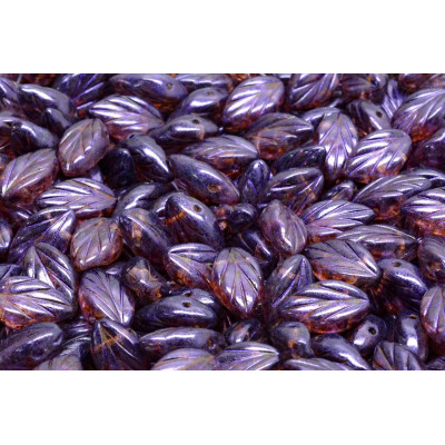 Beech Leaf Beads 7x11 mm N. 1702 OPAQUE  DARK VIOLET SPOTTED