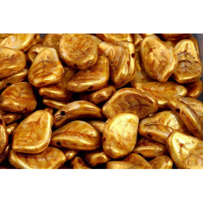 Wavy Leaf Beads 9x14 mm N. 1629 WHITE ALABASTER GOLD LAZURA