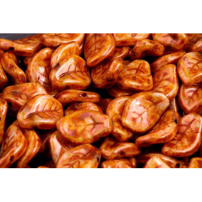 Wavy Leaf Beads 9x14 mm N. 1630 WHITE ALABASTER BROWN LAZURA