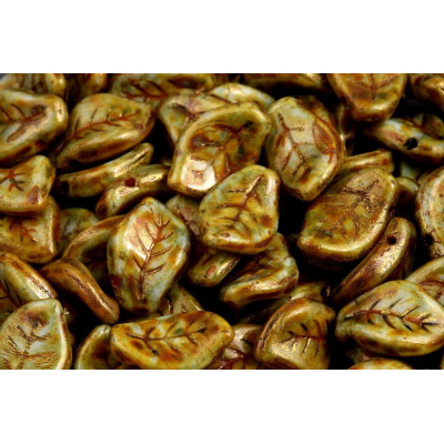 Wavy Leaf Beads 9x14 mm N. 1632 WHITE ALABASTER GREEN LAZURA