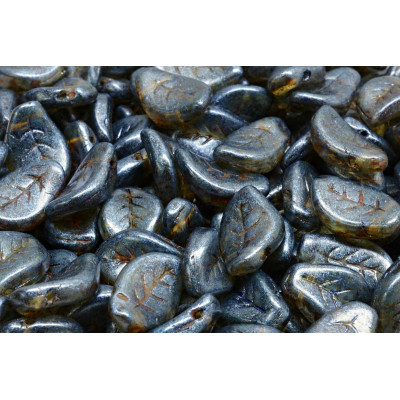 Wavy Leaf Beads 9x14 mm N. 1722 CRYSTAL BLUE/GREEN SPOTTED