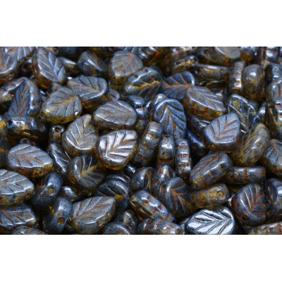 Mint Leaf Beads 10x8 mm N. 1729 CRYSTAL BLUE/GREEN SPOTTED