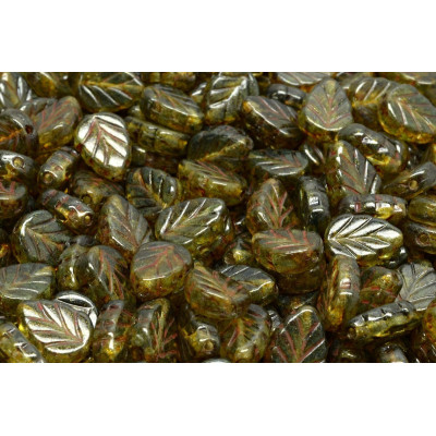 Mint Leaf Beads 10x8 mm N. 1730 CRYSTAL GREEN SPOTTED