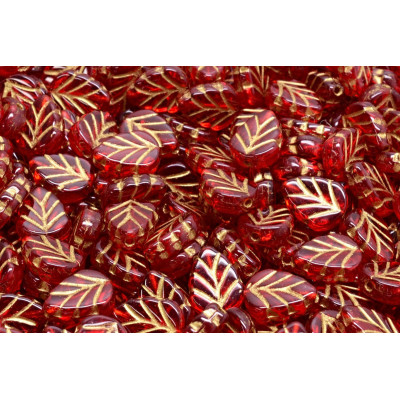 Mint Leaf Beads 10x8 mm N. 2633 RUBY/GOLD