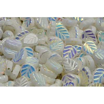 Mint Leaf Beads 10x8 mm N. 2634 White Alabaster Opal Ab