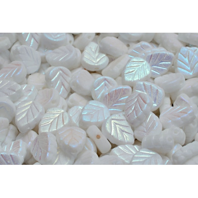 Mint Leaf Beads 10x8 mm N. 2642 White Alabaster MAT Opal Ab