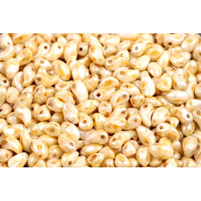 Lily Petal Beads 4x6 mm N. 1627 White Alabaster, Picasso Honey