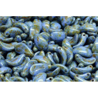 Curved petal beads N. 1708 OPAQUE BLUE/GREEN SPOTTED