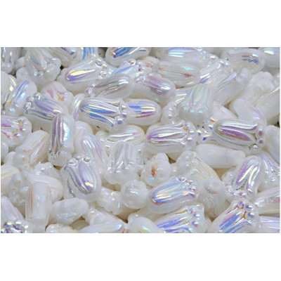 Tulip Bud Beads N. 2953 White Alabaster Opal Ab