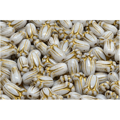 Tulip Bud Beads N. 2956 WHITE ALABASTER/GOLD