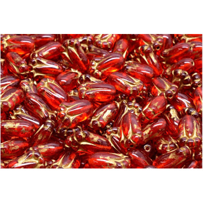 Tulip Bud Beads N. 2970 Light Red Transparent /GOLD