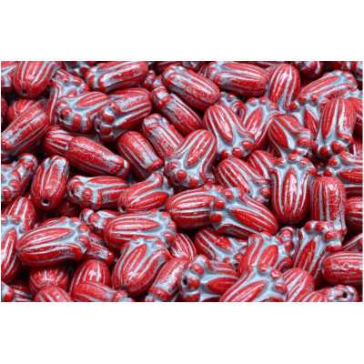 Tulip Bud Beads N. 2972 OPAQUE CORAL RED /SILVER