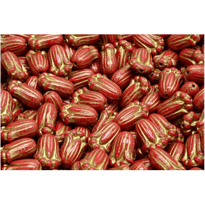 Tulip Bud Beads N. 2973 OPAQUE CORAL RED/GOLD