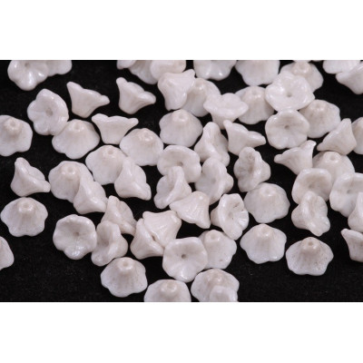 Bell Flower Cup Beads 7x5mm White Alabaster Luster 02010 | Czech Glass