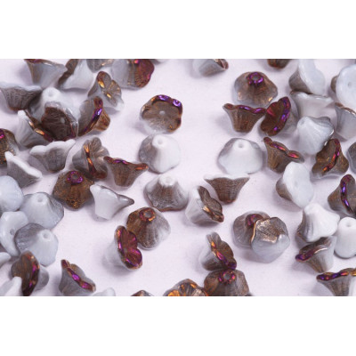Bell Flower Cup Beads 7x5mm White Alabaster Brown Flare 02010/23001