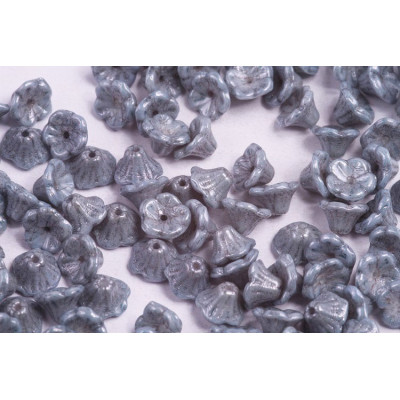 Bell Flower Cup Beads 7x5mm White Blue Luster 02010/14464