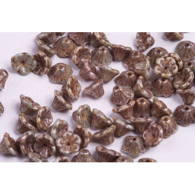 Bell Flower Cup Beads 7x5mm White Alabaster Picasso Blue 02010/65431