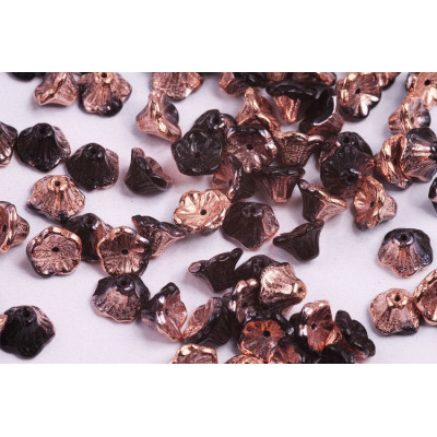 Bell Flower Cup Beads 7x5mm Jet Capri Gold 23980/27101 | Glass