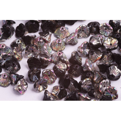Bell Flower Cup Beads 7x5mm Black Iridescent 23980/29431 | Czech Glass