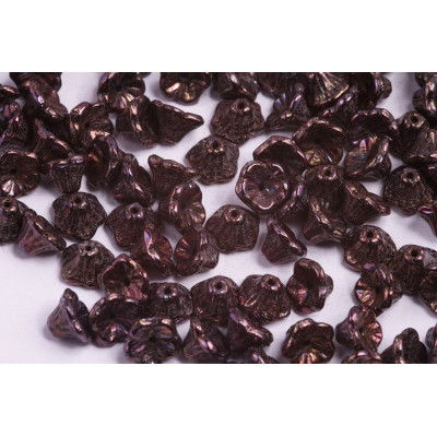 Bell Flower Cup Beads 7x5mm Jet Iris Luster 23980 | Czech Glass