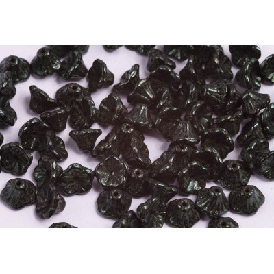 Bell Flower Cup Beads 7x5mm Jet Green Luster 23980/14495 | Glass
