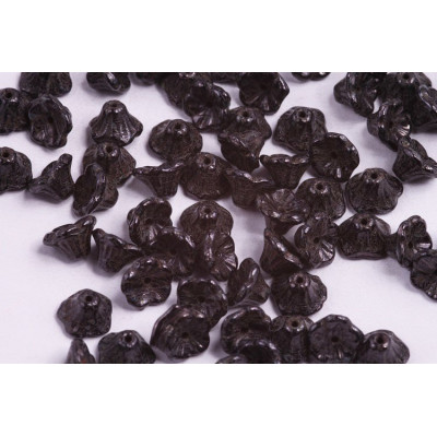 Bell Flower Cup Beads 7x5mm Black Blue Glaze 23980/65431 | Glass Beads