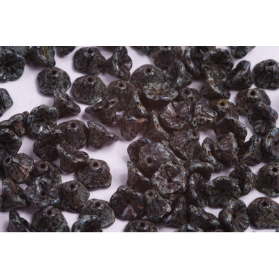 Bell Flower Cup Beads 7x5mm Jet Travertine Dark 23980/86805