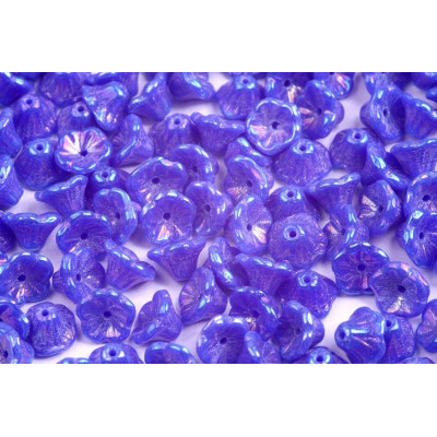 Bell Flower Cup Beads 7x5mm Opaque Blue Rainbow Iris 33050 | Czech
