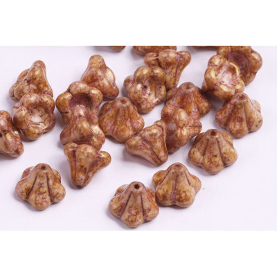 Bell Flower Beads 11x13mm Brown Picasso Finish | Czech Glass