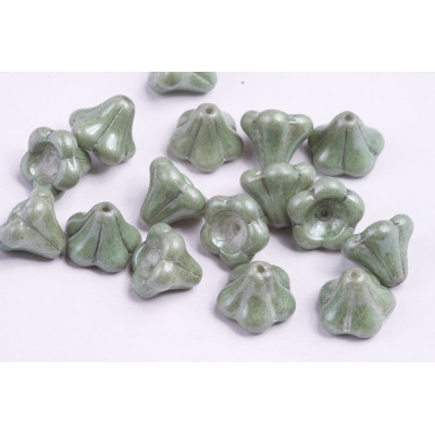 Bell Flower Beads 11x13mm Green Czech Glass Rutkovsky | 4pcs