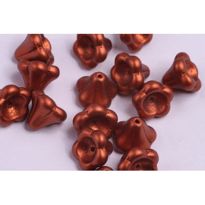 Bell Flower Beads 11x13mm Bronze Fire Red 01750 | Czech Glass