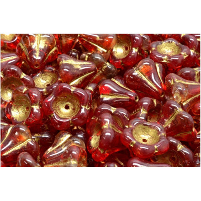 Bell Flower Beads 11x13mm Red Gold R0908-54302 | Czech Glass
